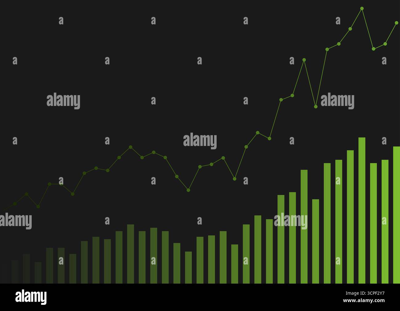 Abstract green growing financial linear graph chart background. Vector lines tech design Stock Vector