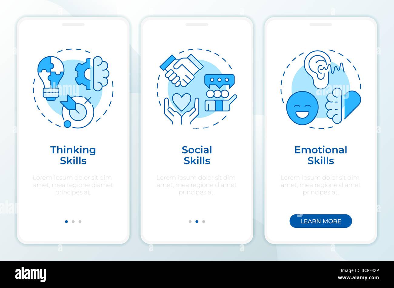 Life skills blue onboarding mobile app screen Stock Vector