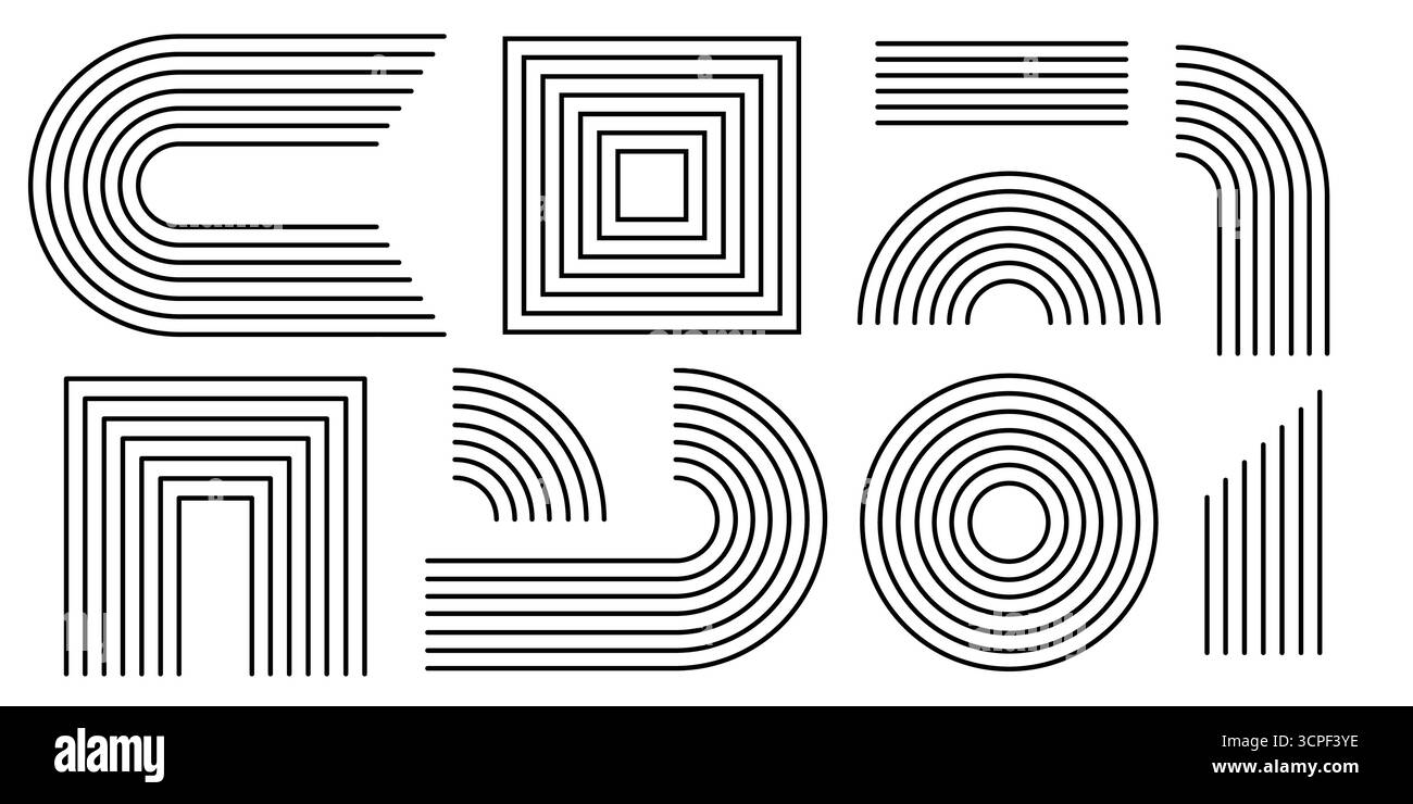 Line Pattern Outline Simple Geometric line patterns with arch and rainbow shapes for minimalist ...