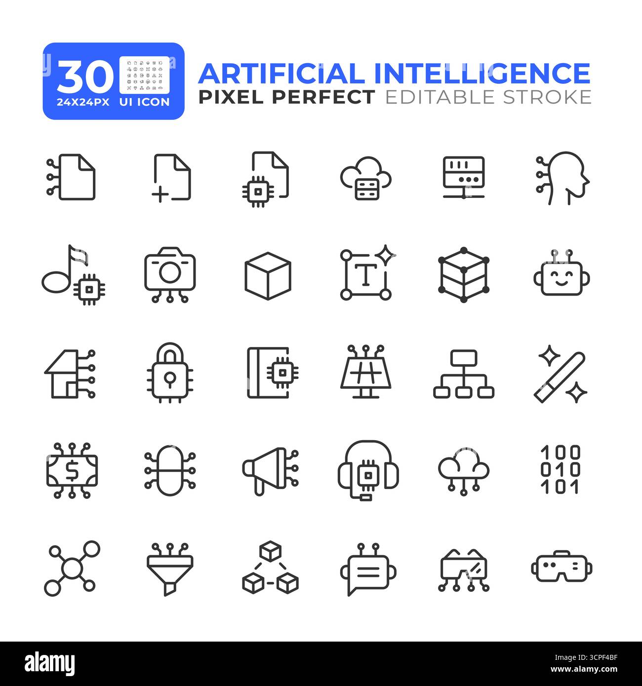 Artificial intelligence line ui icons set Stock Vector
