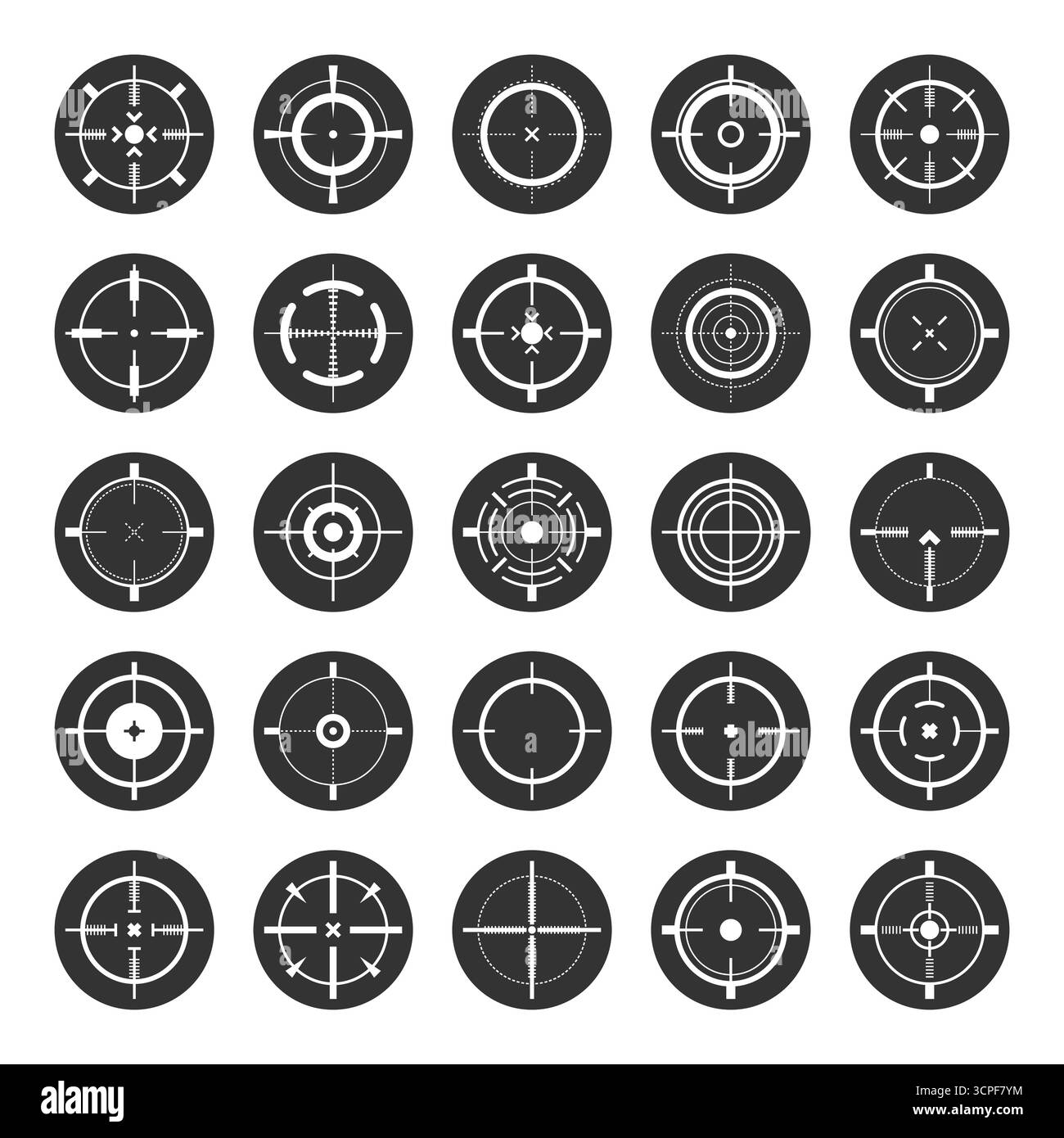 Round sniper rifle sights, weapon optical scope crosshair. Hunting gun ...