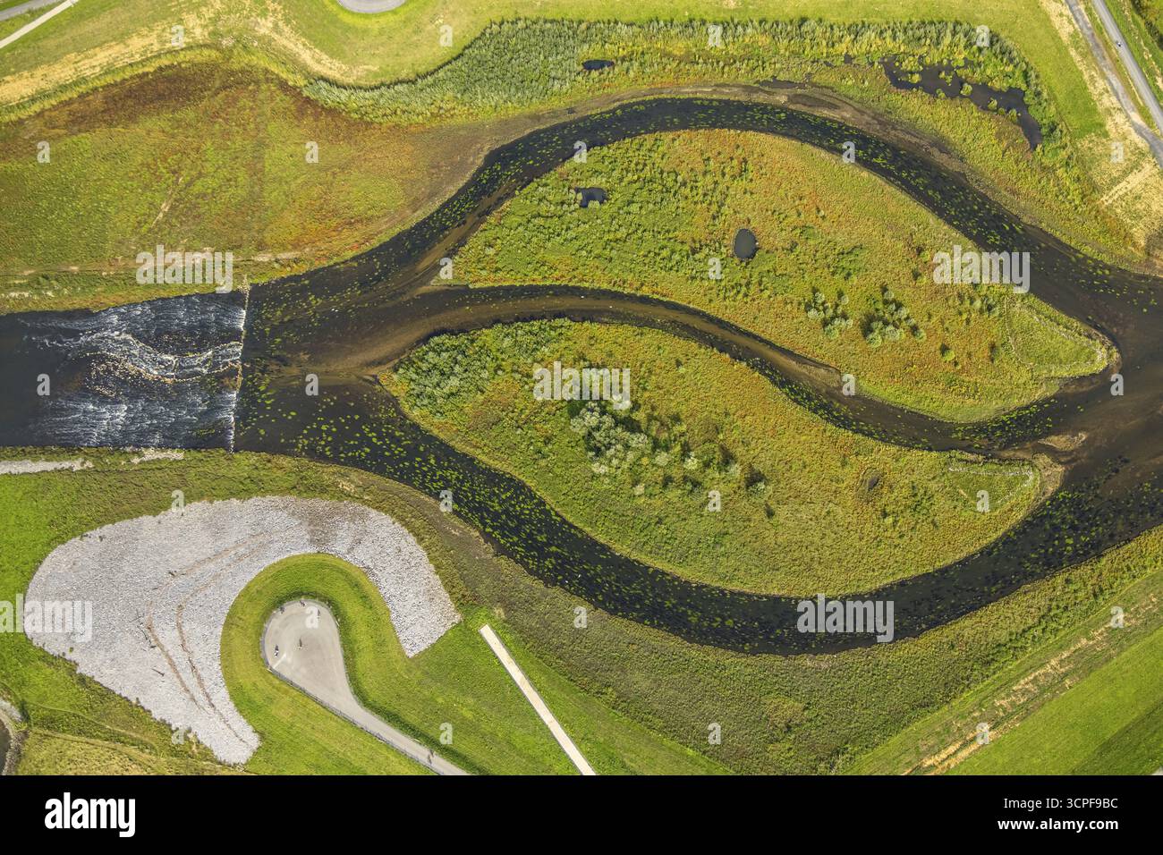 Shapes Of Rivers Aerial view, Emscher renaturation river Emscher, New Emscher estuary ...