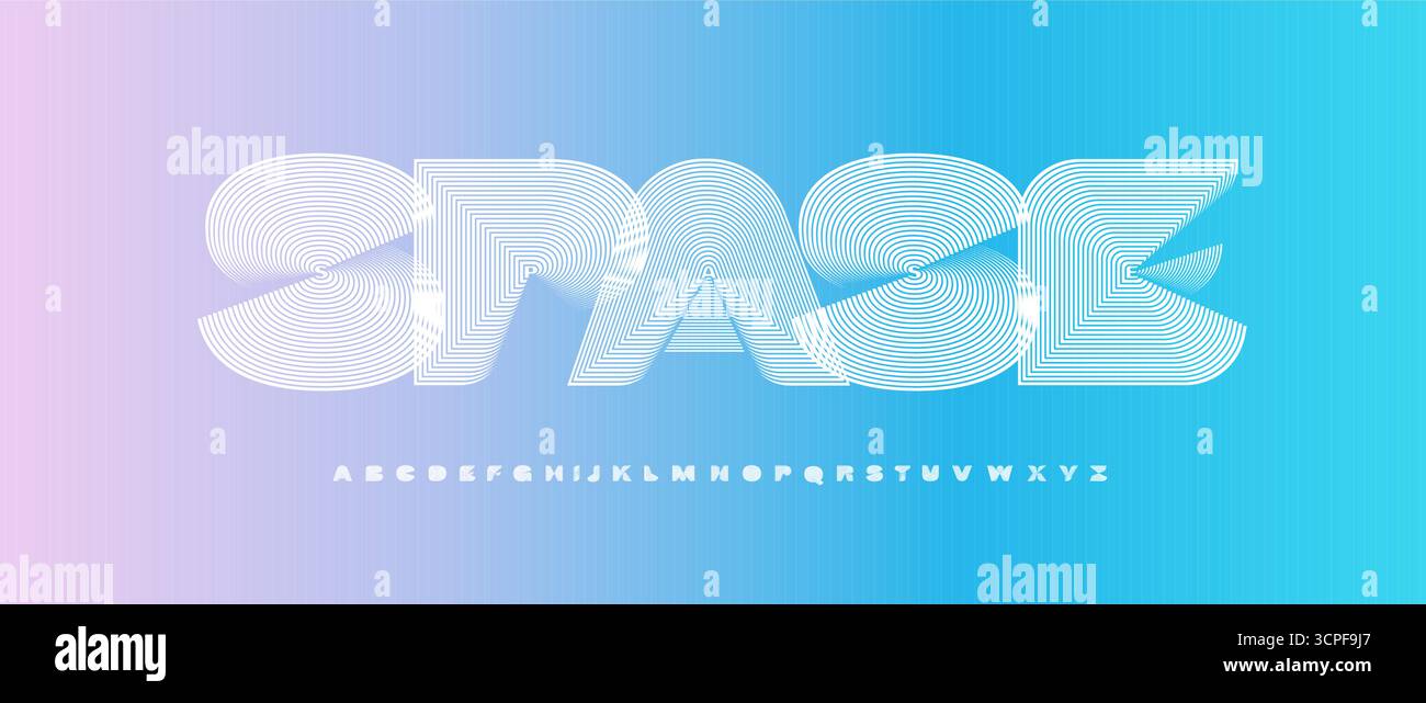 Space cyber alphabet, linear contour futuristic font with bold heavy ...