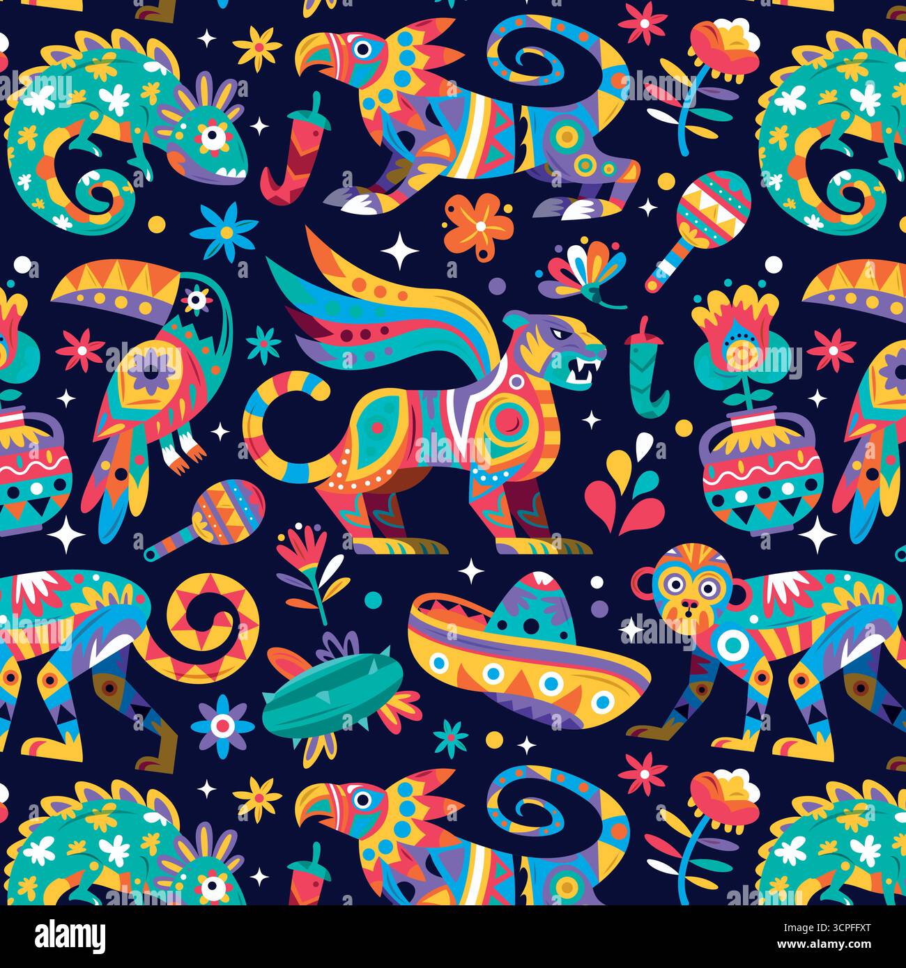 Colorful Flat Alebrije Animal Illustrations Inspired by Mexican Folk ...
