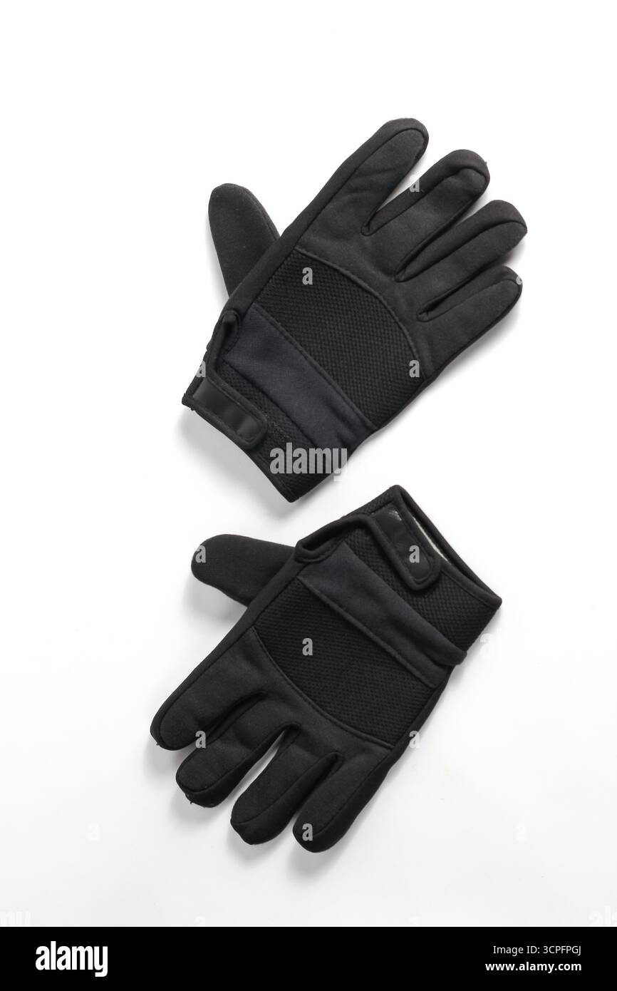 black motorcycle gloves isolated on white background Stock Photo
