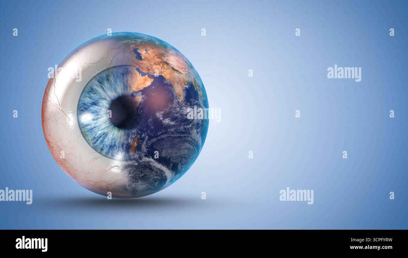 Human Eye Blended With Rotating Planet Earth Stock Photo - Alamy