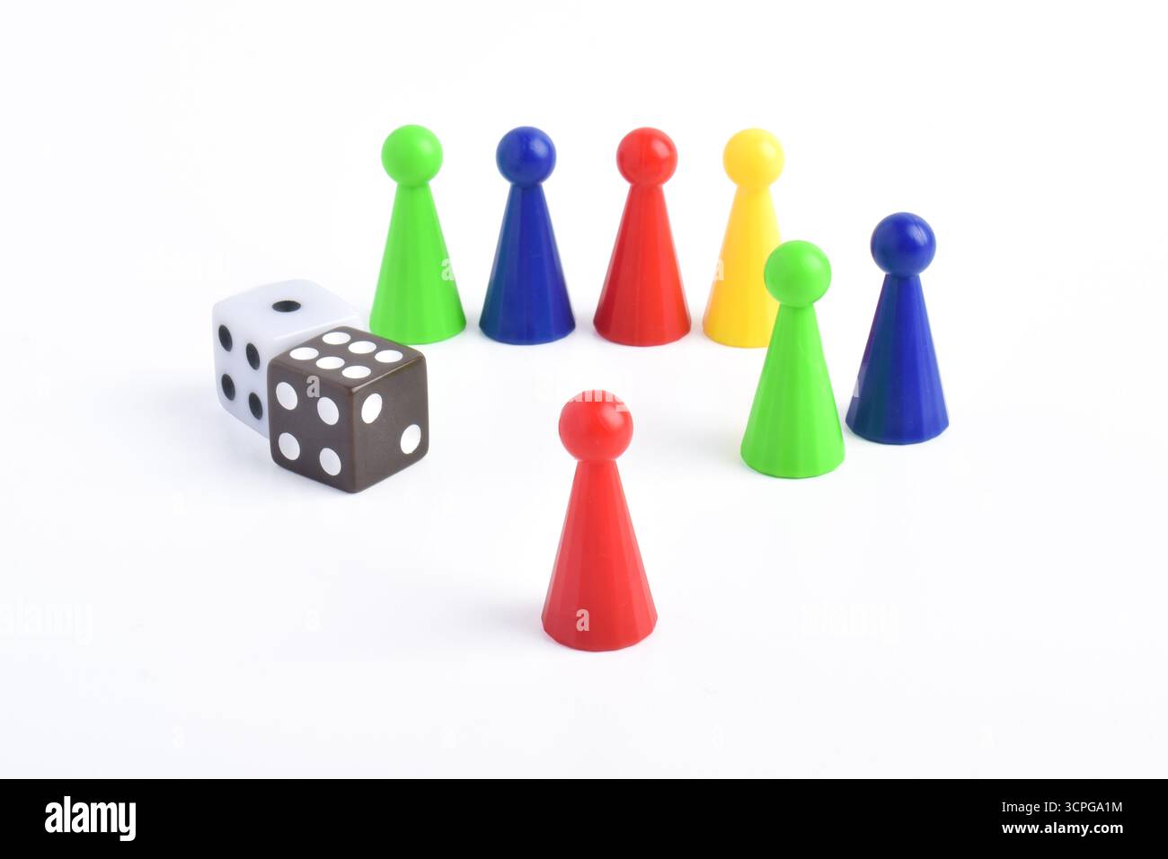 Colorful board game figures and dice isolated on white background Stock ...