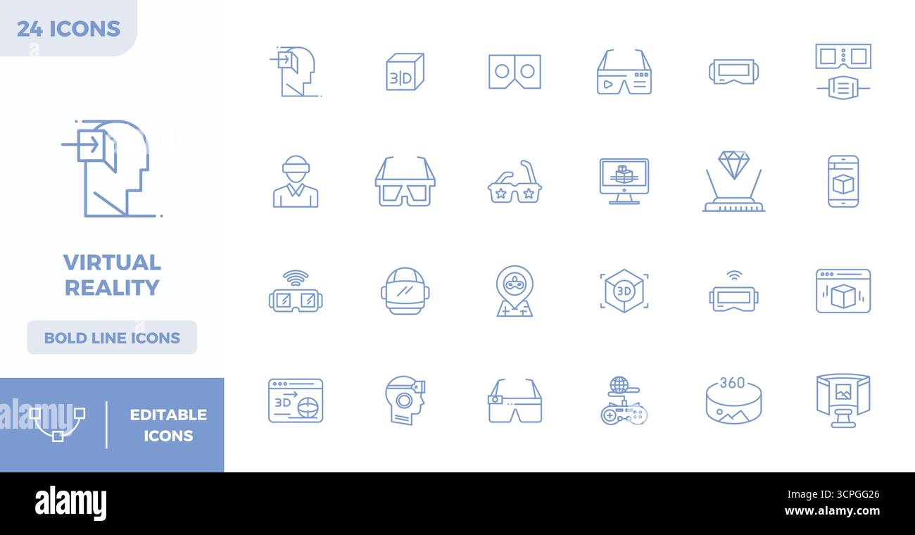 High-performance collection of 24 Heavy Line vector icons for Virtual ...
