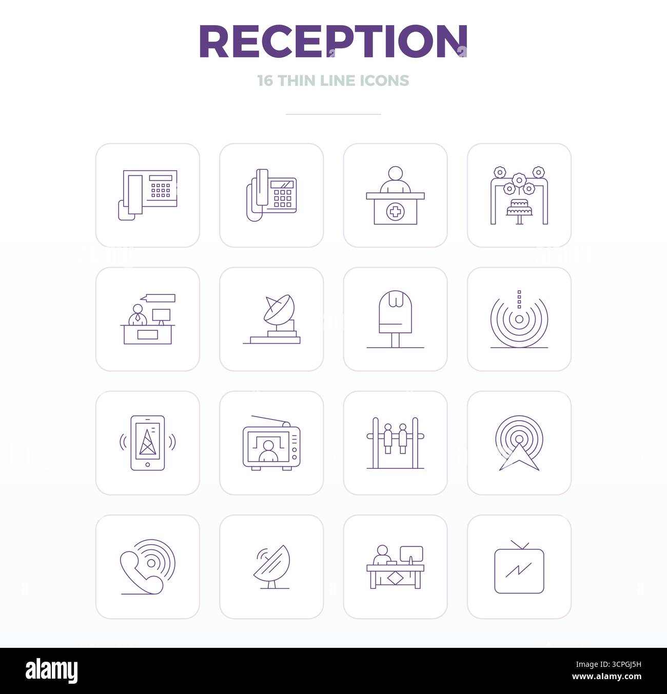Expertly designed 16 Thin Outline PIXEL perfect vector icons for Reception, engineered at 128x128 resolution for flawless integration and performance. Stock Vector