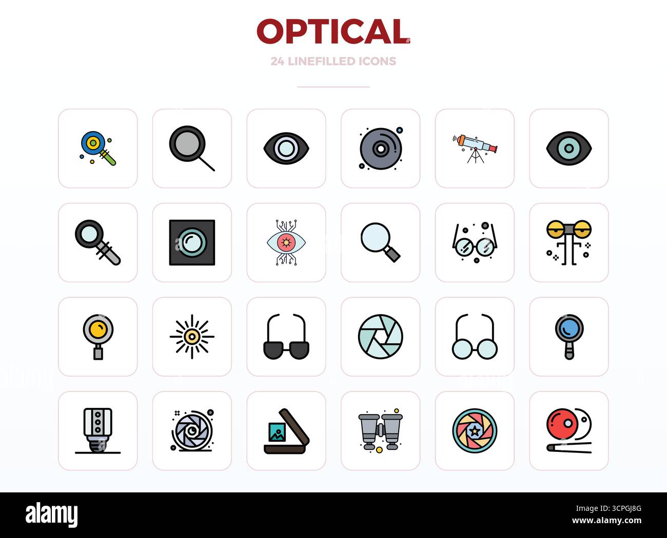 Vector pack with 24 LineFill PIXEL perfect icons inspired by Optical ...