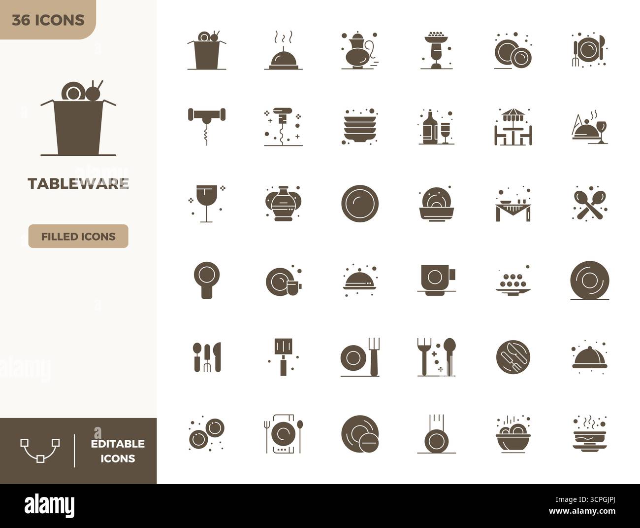 Set of 36 Filled PIXEL perfect vector icons themed around Tableware ...