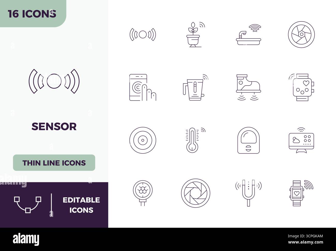 This Sensor vector icon pack includes 16 Minimal Line designs in 128x128 PIXEL perfect format, perfect for enhancing digital interfaces. Stock Vector
