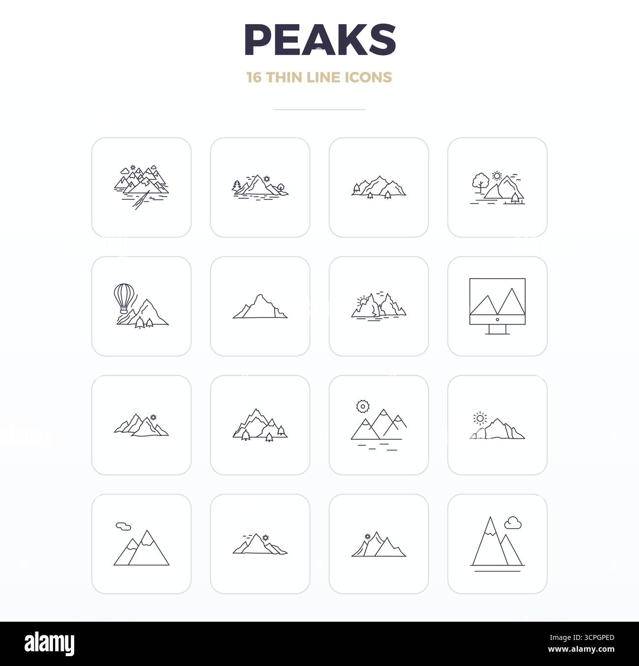 Exclusive collection of 16 Thin Outline vector icons for Peaks ...
