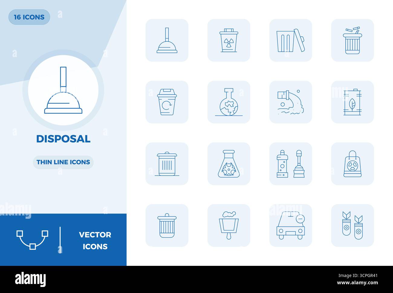 Masterfully created 16 vector icons representing Disposal in Thin Line ...