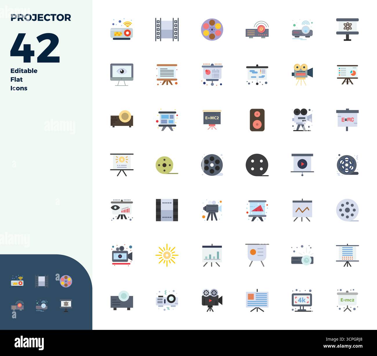 Strategic bundle featuring 42 vector icons representing Projector in ...