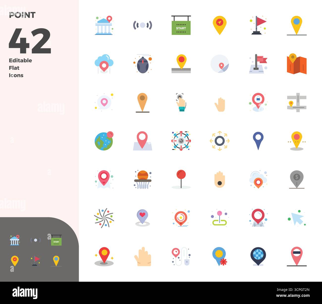 This Point vector icon pack includes 42 Flat designs in 128x128 PIXEL perfect format, perfect for enhancing digital interfaces. Stock Vector
