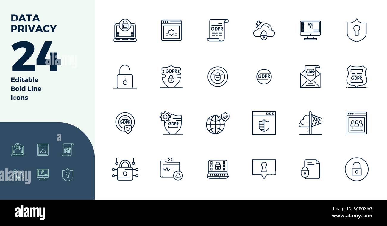Masterfully created 24 vector icons representing Data Privacy in Bold ...