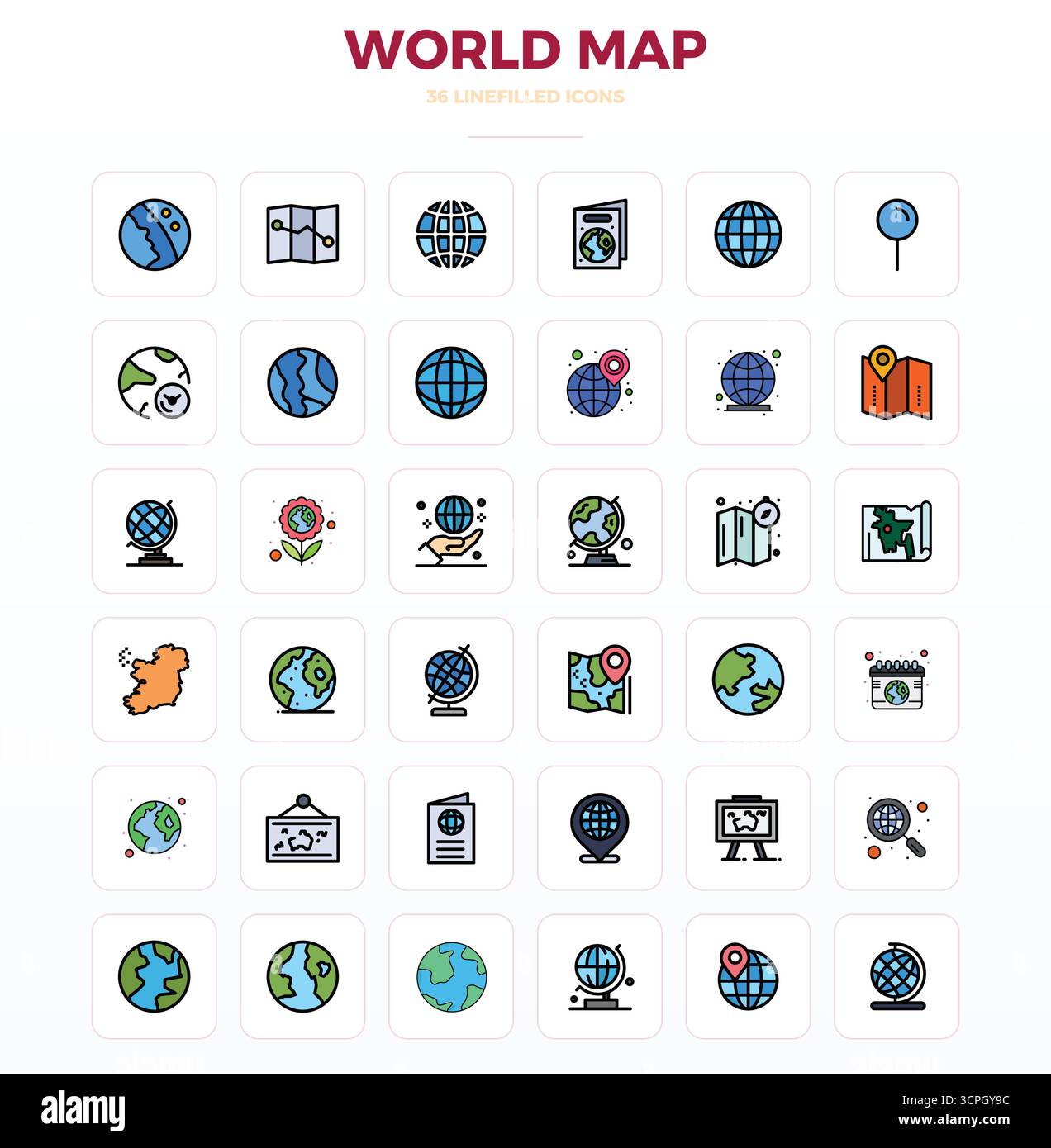 Future-ready pack of 36 vector icons themed around World Map ...