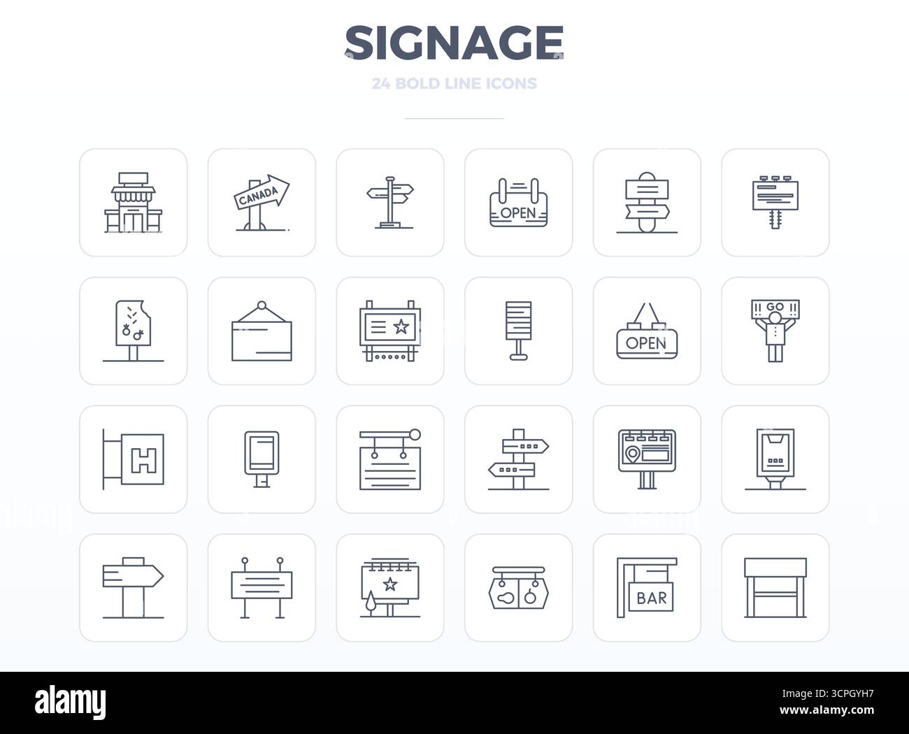 Meticulously crafted 24 Strong Outline vector icons for Signage ...