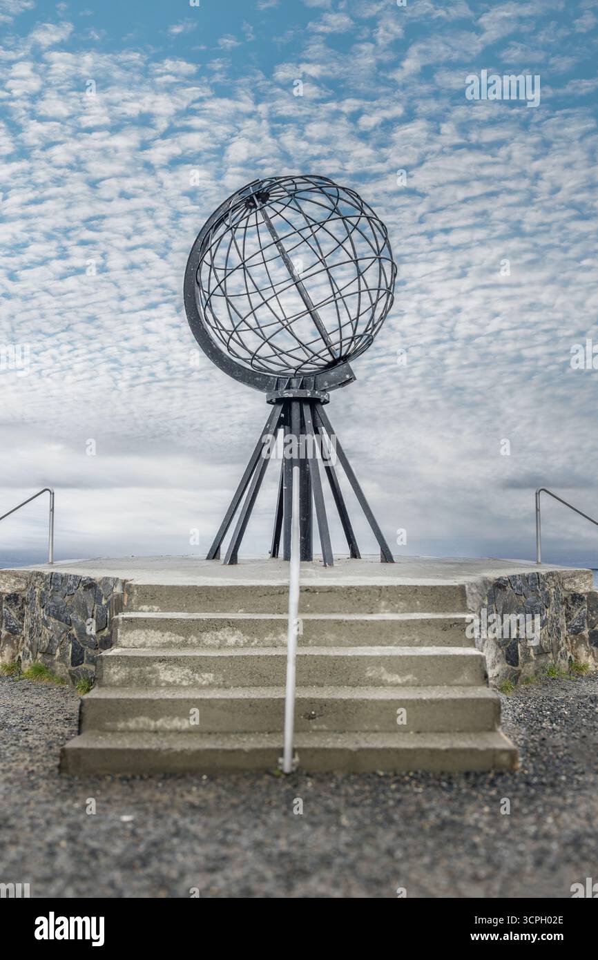 The Sculpture of a globe at the North Cape in Norway Stock Photo