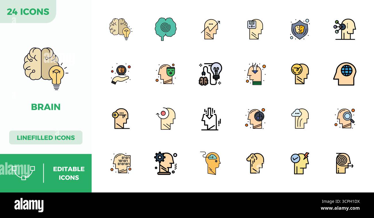 Innovative pack of 24 vector icons themed around Brain, showcasing Flat ...