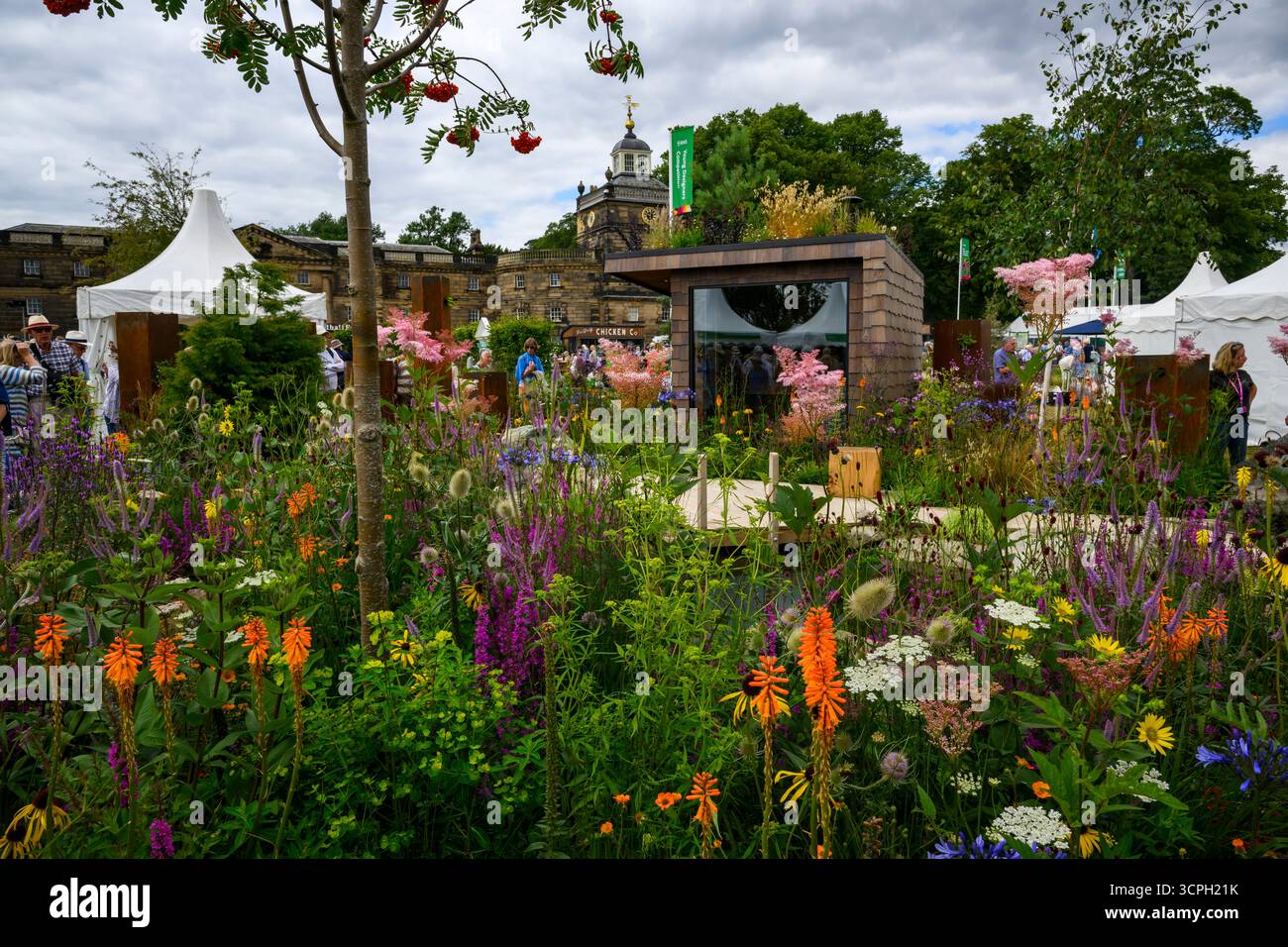 Drakkar's Drift colourful ecological garden competition entry (perennial flowers) - RHS Flower Show Wentworth Woodhouse 2025, Yorkshire, England, UK. Stock Photo