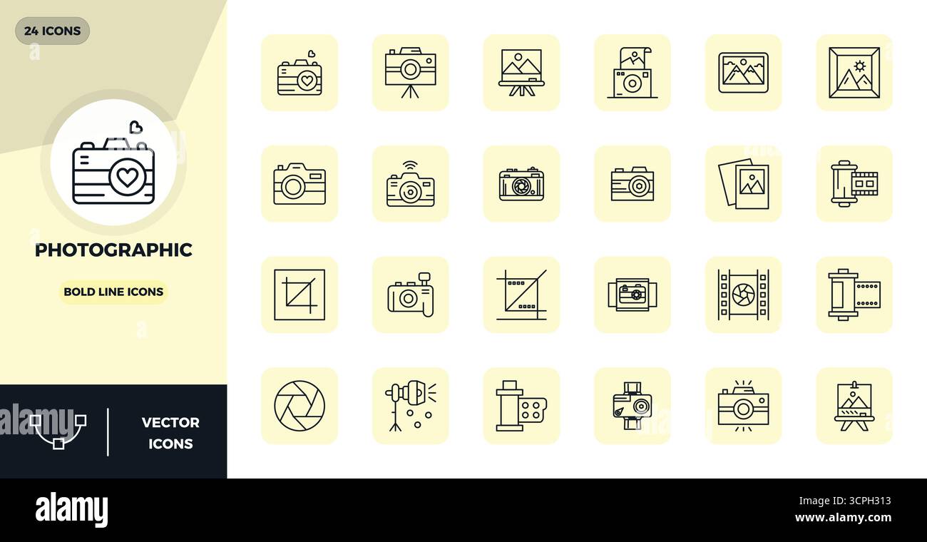 Set of 24 Bold Line PIXEL perfect vector icons themed around ...