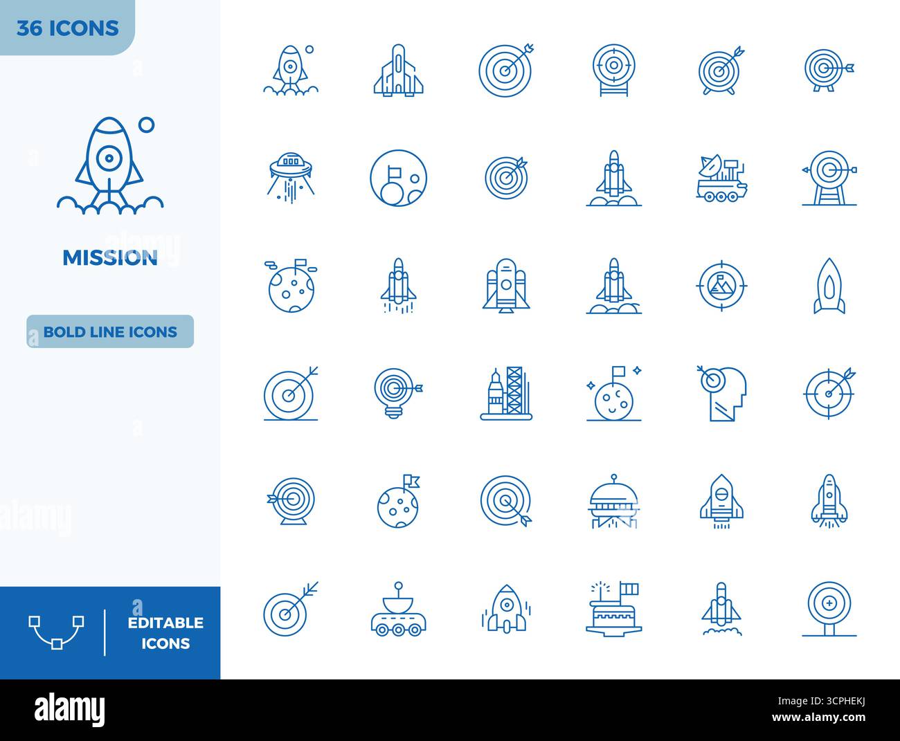 Discover a set of 36 Heavy Line vector icons crafted for the Mission ...