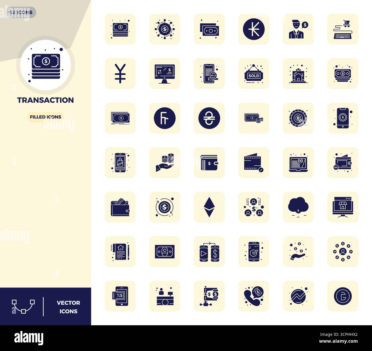 High-performance collection of 42 Filled vector icons for Transaction ...