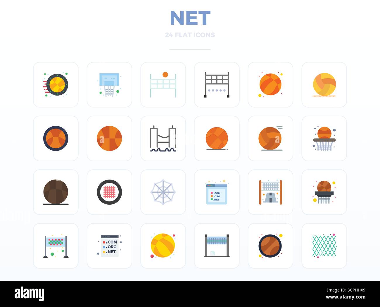 Industry-leading pack of 24 Minimal Flat PIXEL perfect vector icons for Net, sized at 128x128 for optimal rendering and user interface excellence. Stock Vector