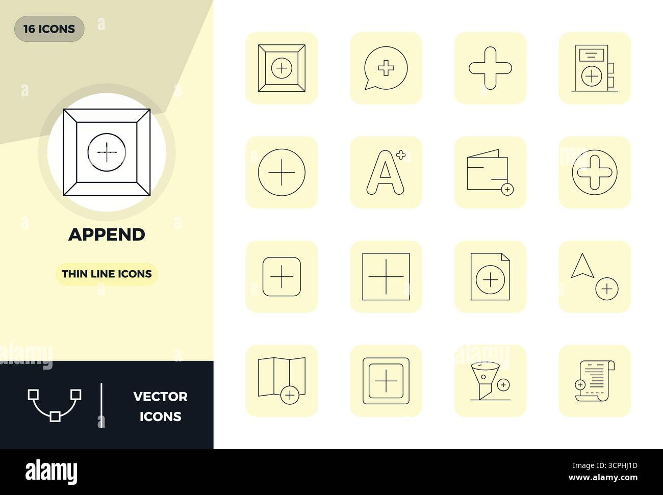 Ultimate collection of 16 vector icons representing Append in Thin Line ...