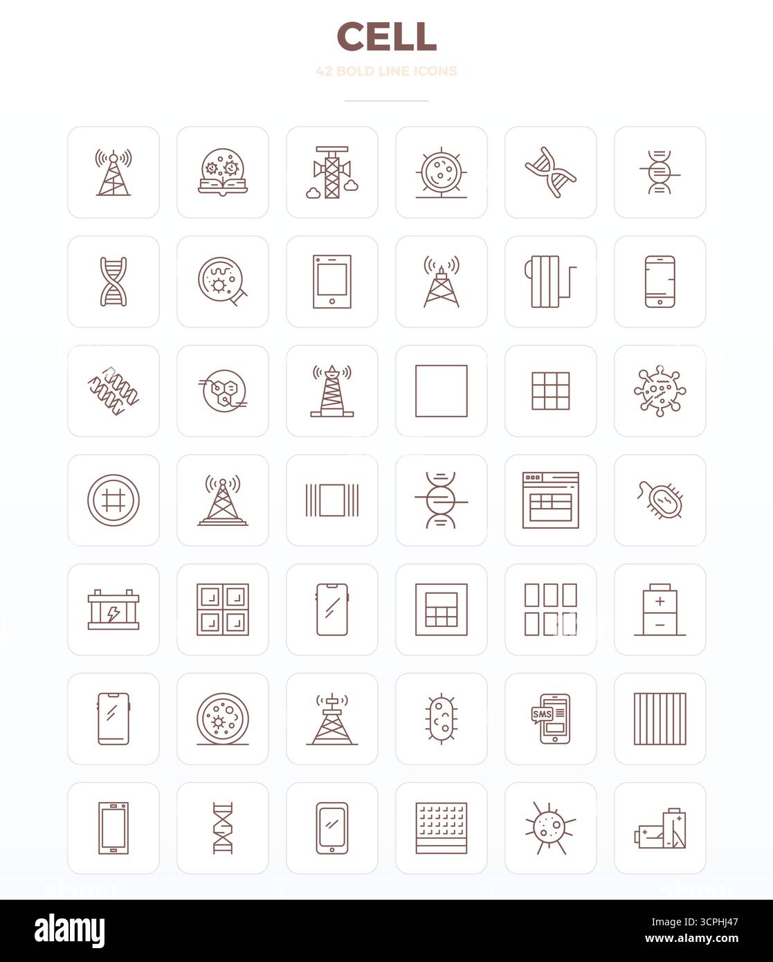 Masterfully created 42 vector icons representing Cell in Strong Outline ...