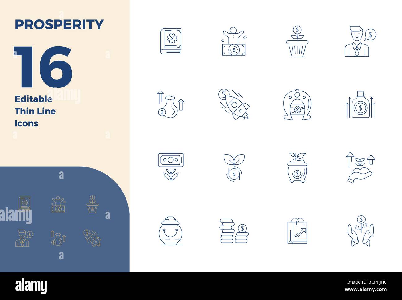 Meticulously crafted 16 Thin Line vector icons for Prosperity ...