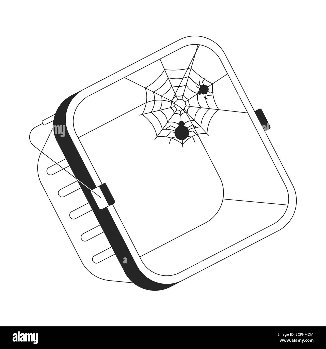 Abandoned empty shopping basket with spider web 2D line object Stock Vector