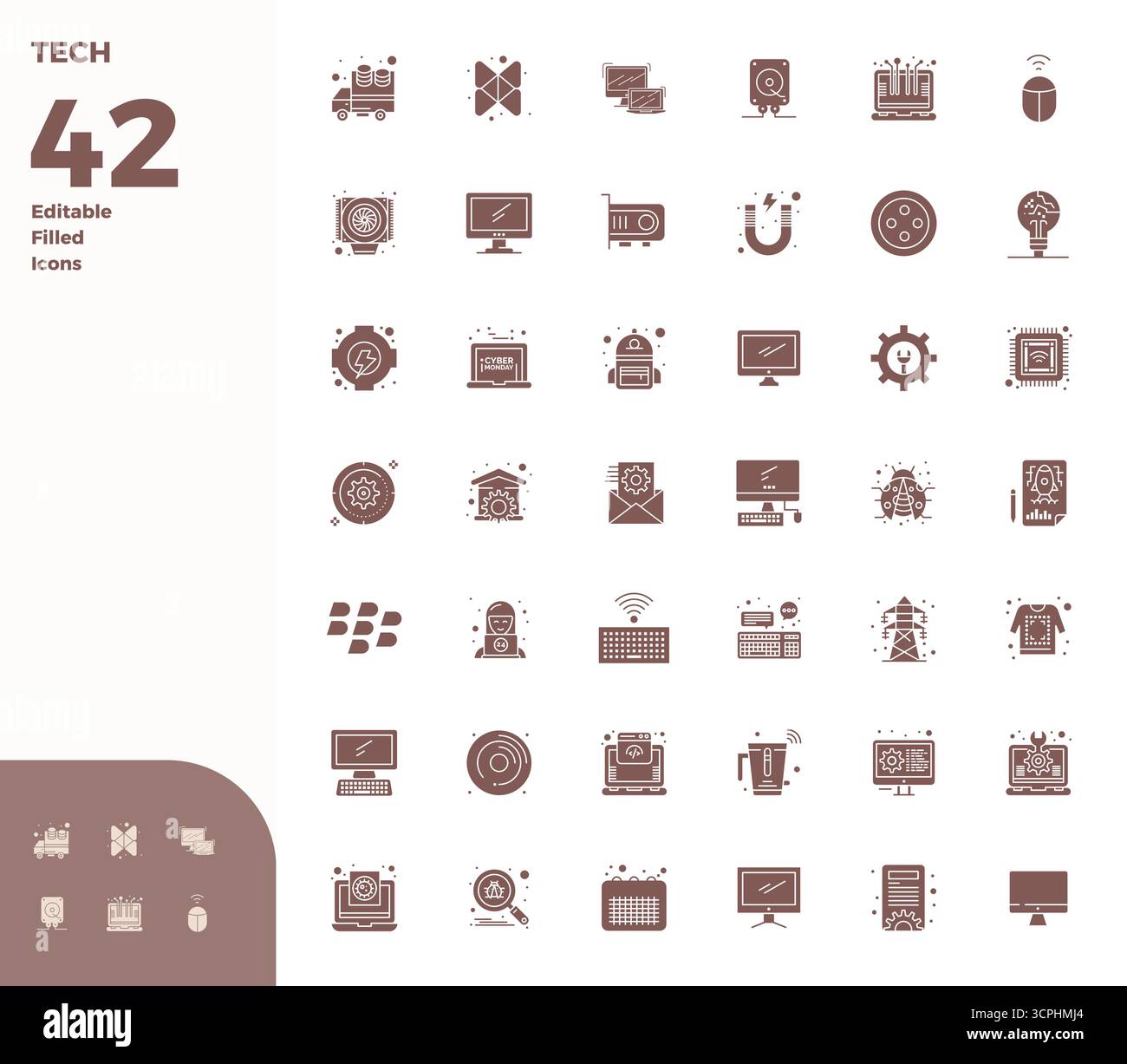 Ultimate collection of 42 vector icons representing Tech in Glyph ...