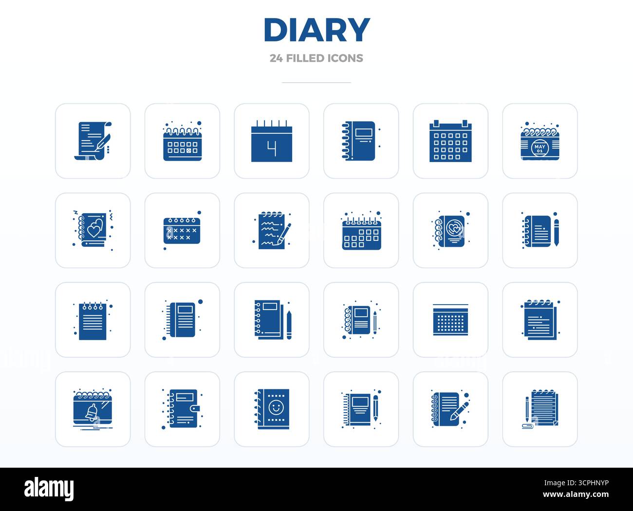 Ultimate collection of 24 vector icons representing Diary in SolidFill ...