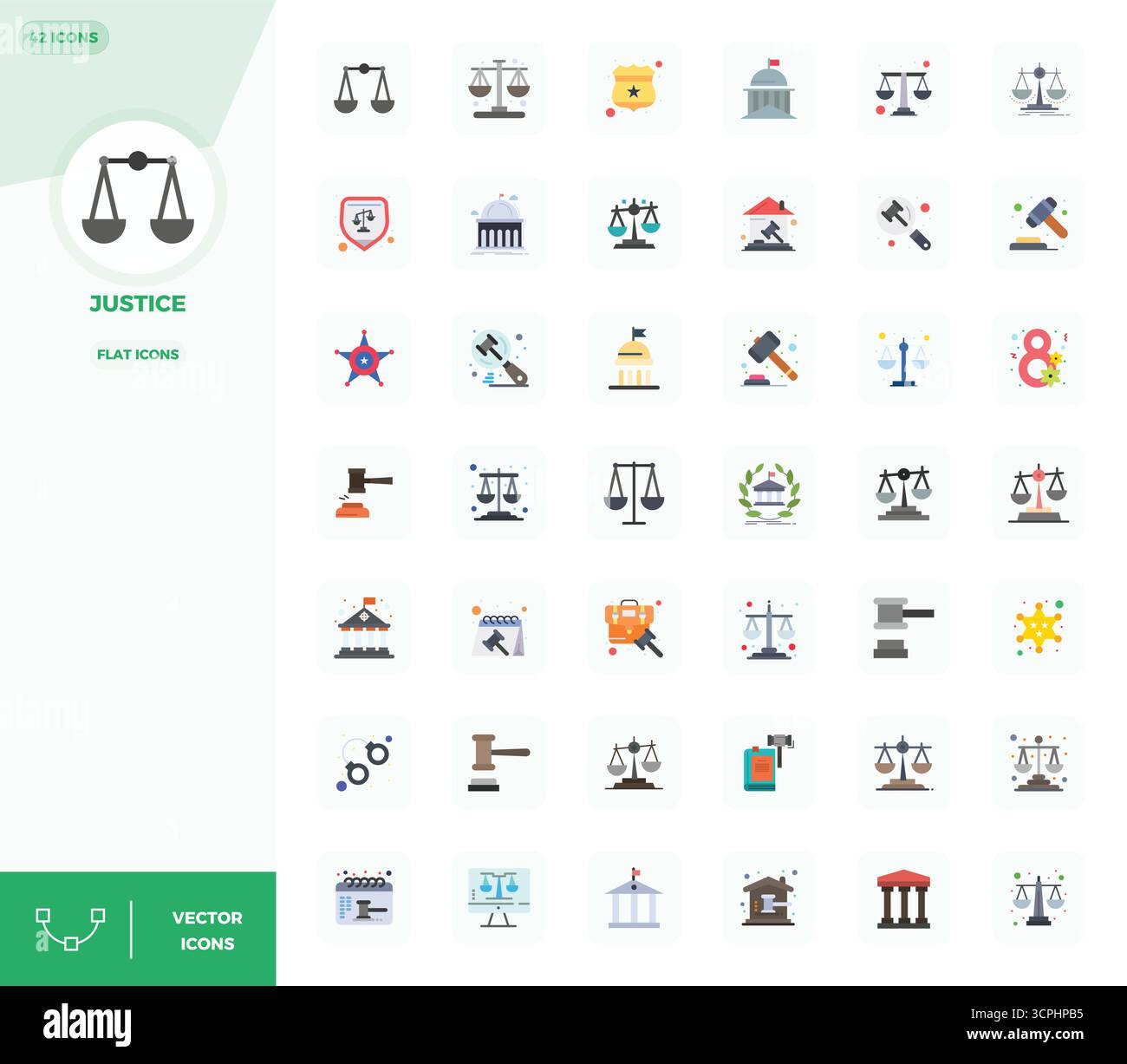 Exceptional collection of 42 Flat vector icons for Justice, delivered ...