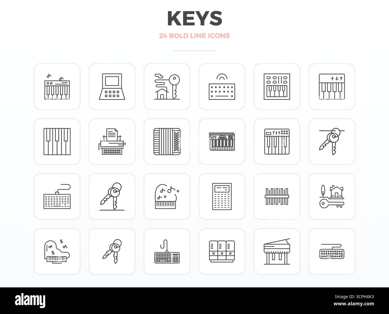 Set of 24 Strong Outline PIXEL perfect vector icons themed around Keys ...