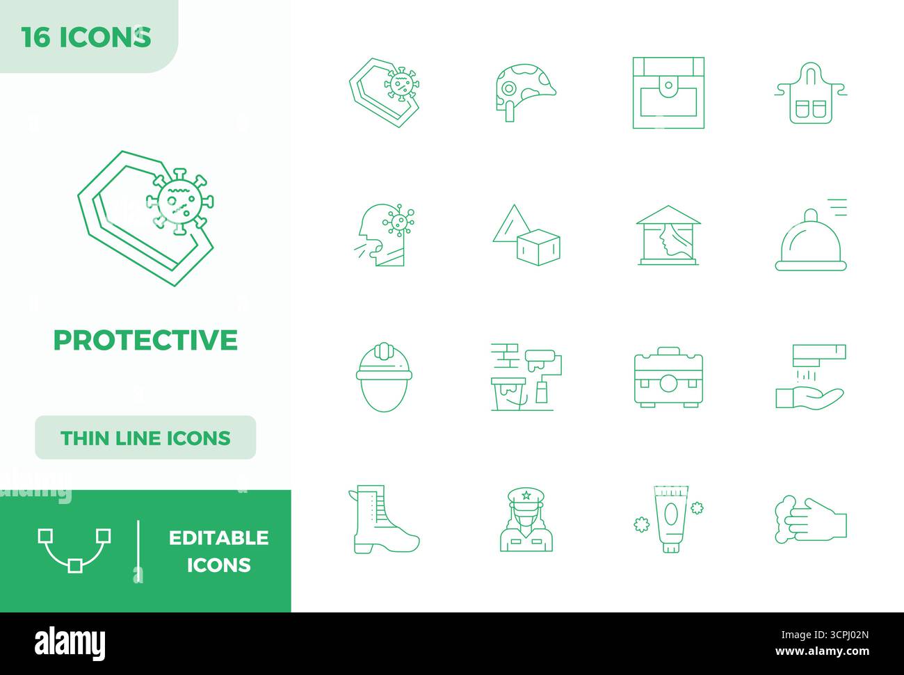 Revolutionary set of 16 PIXEL perfect vector icons inspired by Protective, created in Minimal Line format at 128x128 resolution for cutting-edge desig Stock Vector