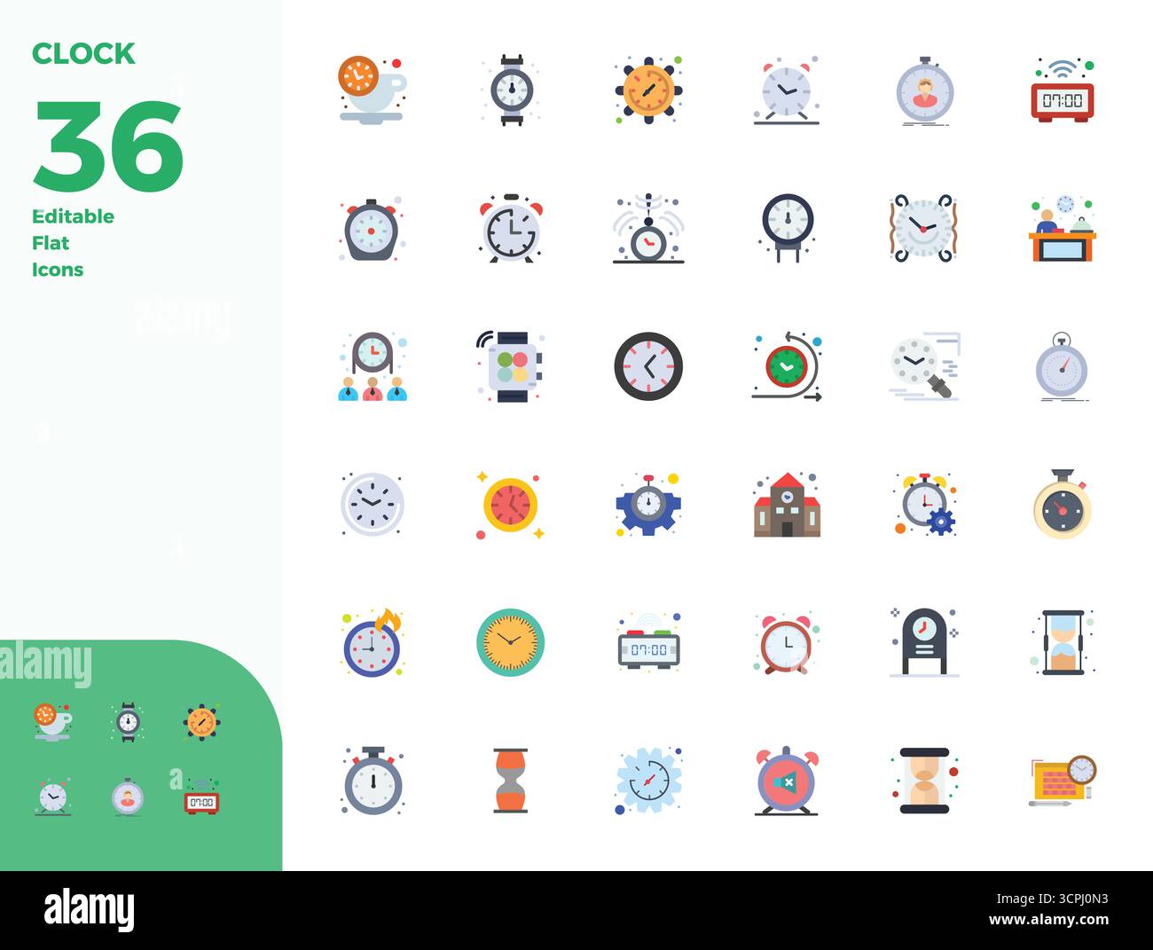 High-performance collection of 36 Flat vector icons for Clock ...