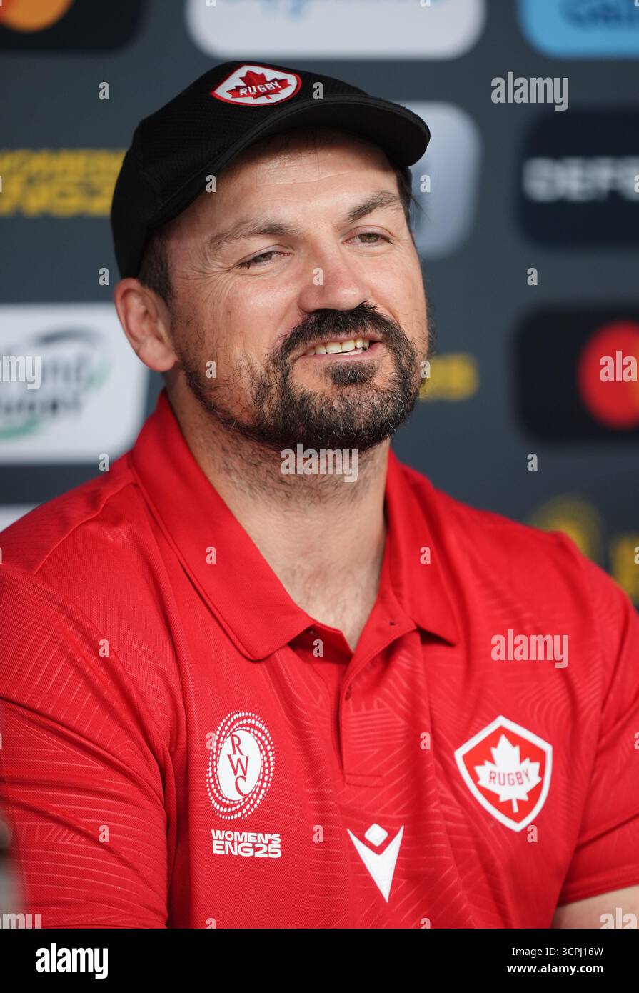 Canada head coach Kevin Rouet speaking at a press conference during the ...