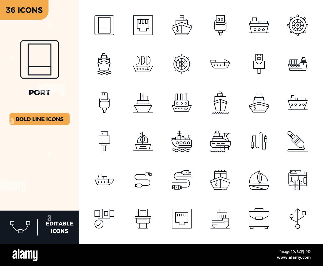 High-performance collection of 36 Heavy Line vector icons for Port ...