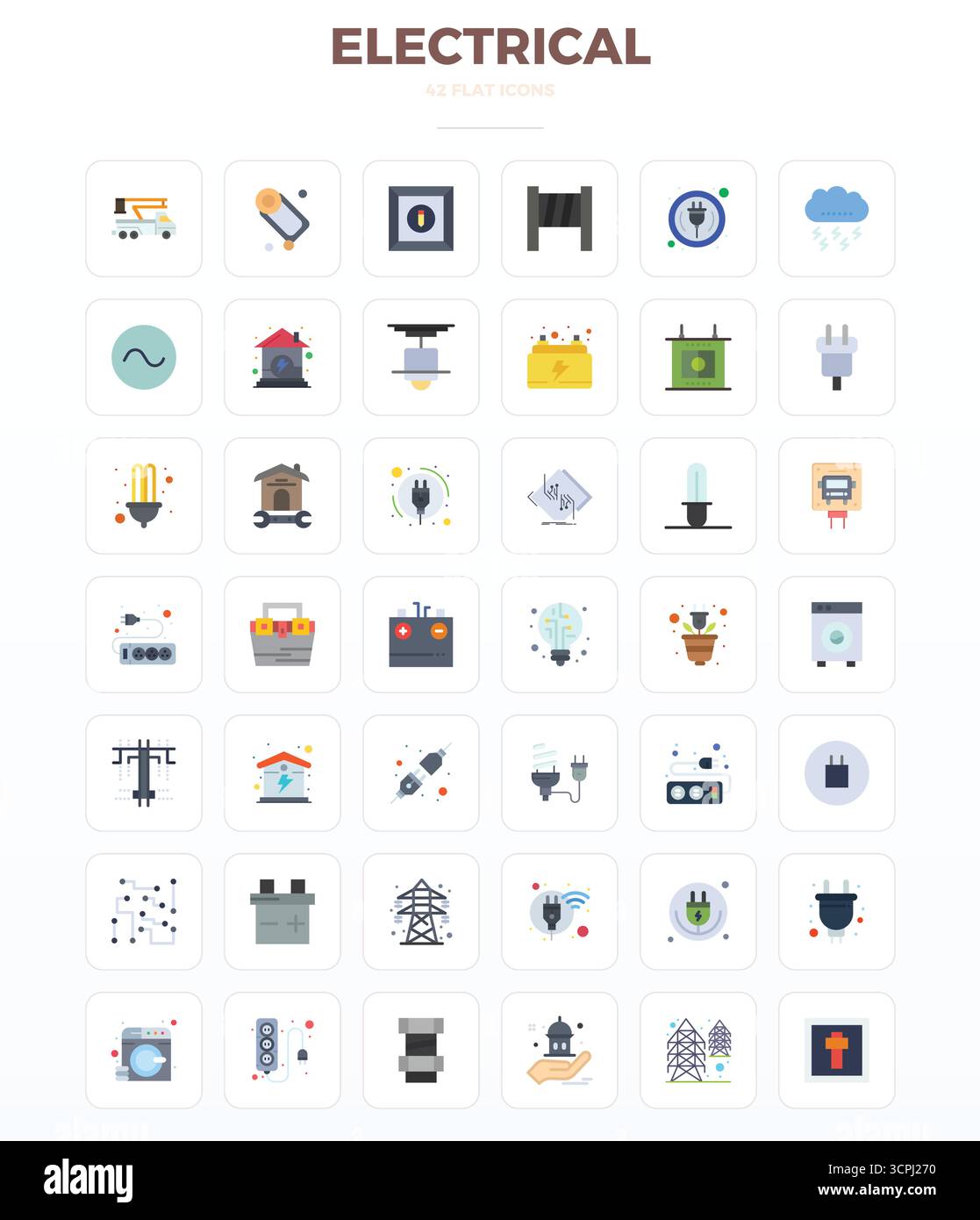 Contemporary Collection Of 42 Vector Icons Representing Electrical In