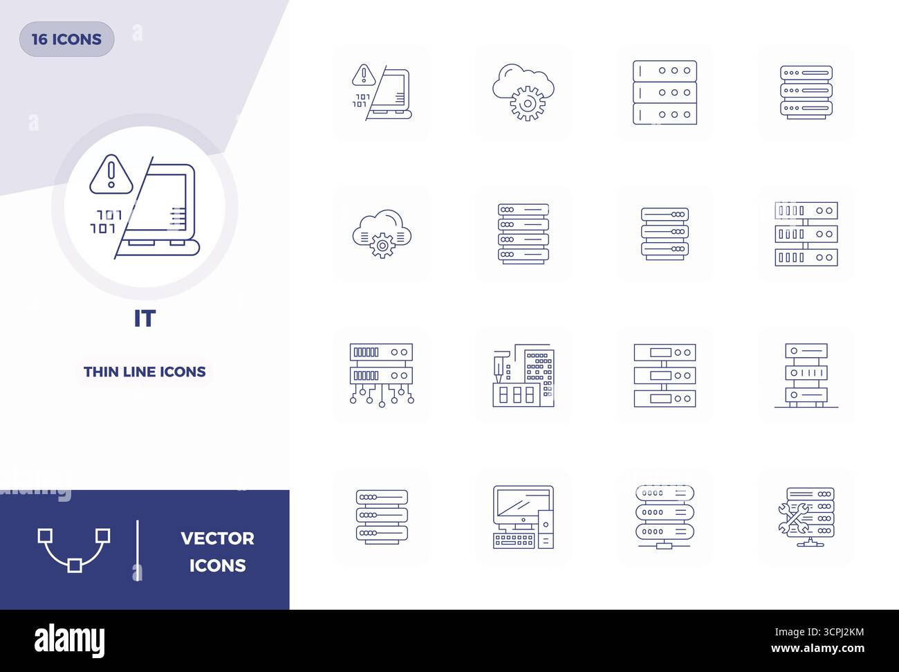 Sophisticated bundle of 16 Thin Line vector icons for It, engineered with 128x128 PIXEL perfect clarity for professional applications. Stock Vector