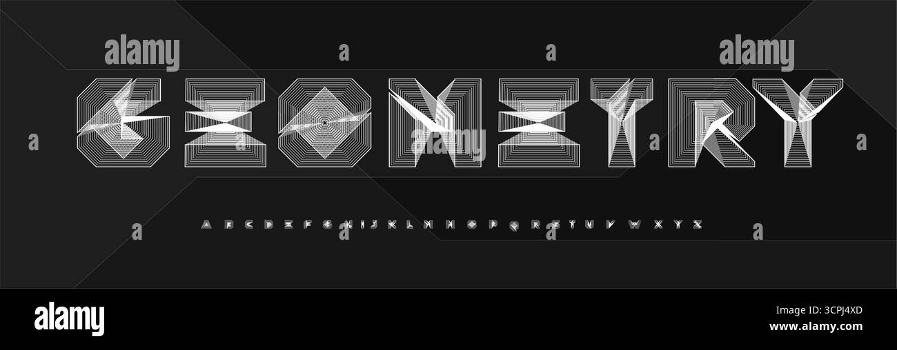 Geometric futuristic font with layered line contours forming optical ...