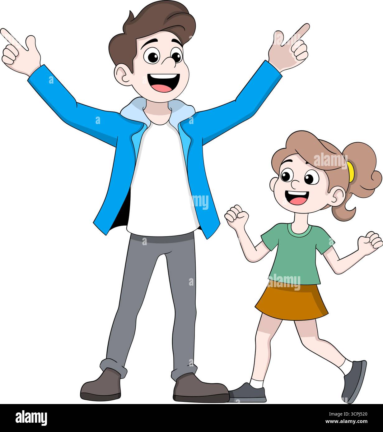 Cute cartoon illustration of a happy father dancing with his daughter ...