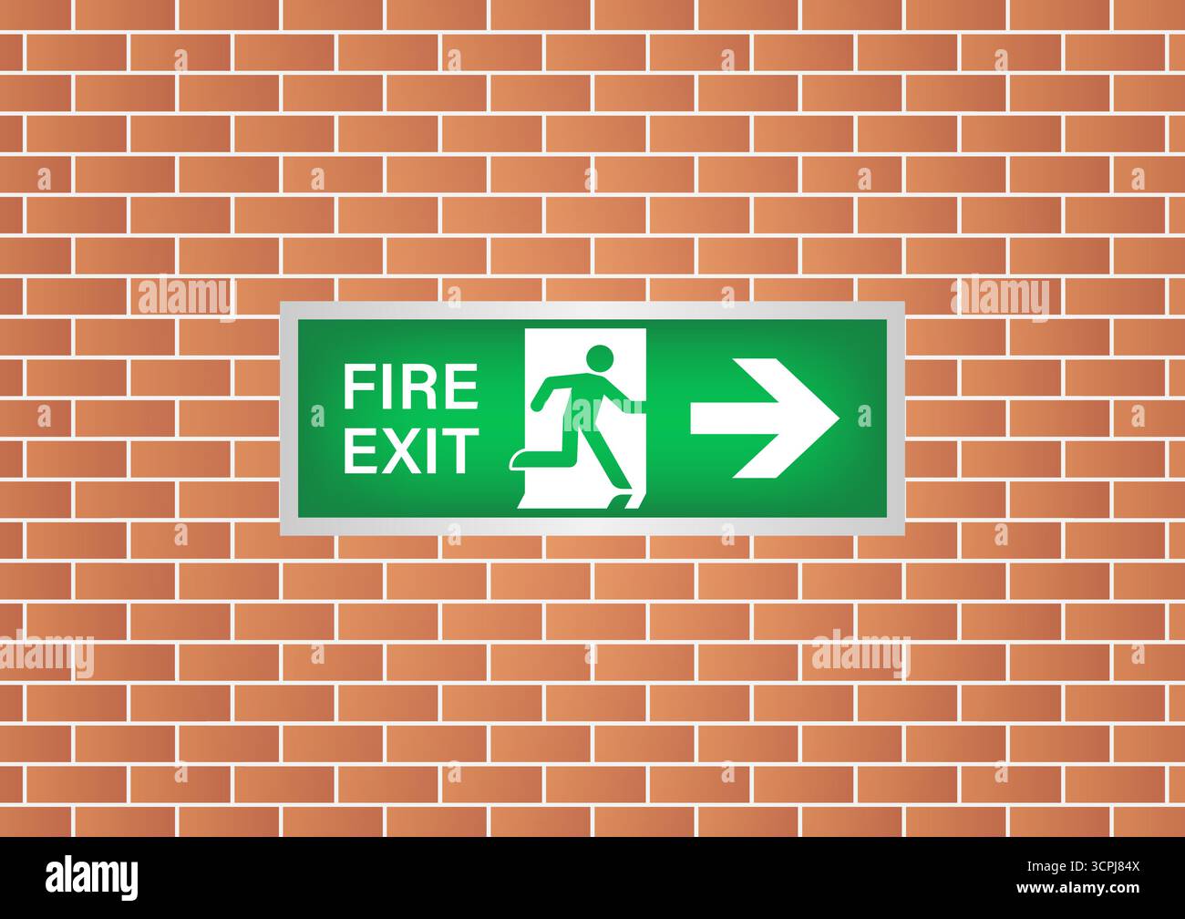 Emergency Fire Exit Sign on Wall. Exit Sign. Fire Exit Sign. Vector Illustration. Stock Vector