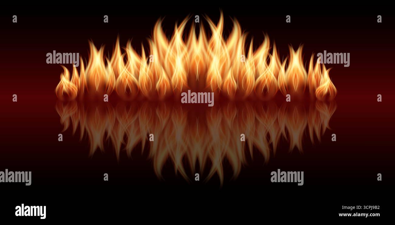 Fire Flames. Vector Illustration Isolated on Black Background Stock ...
