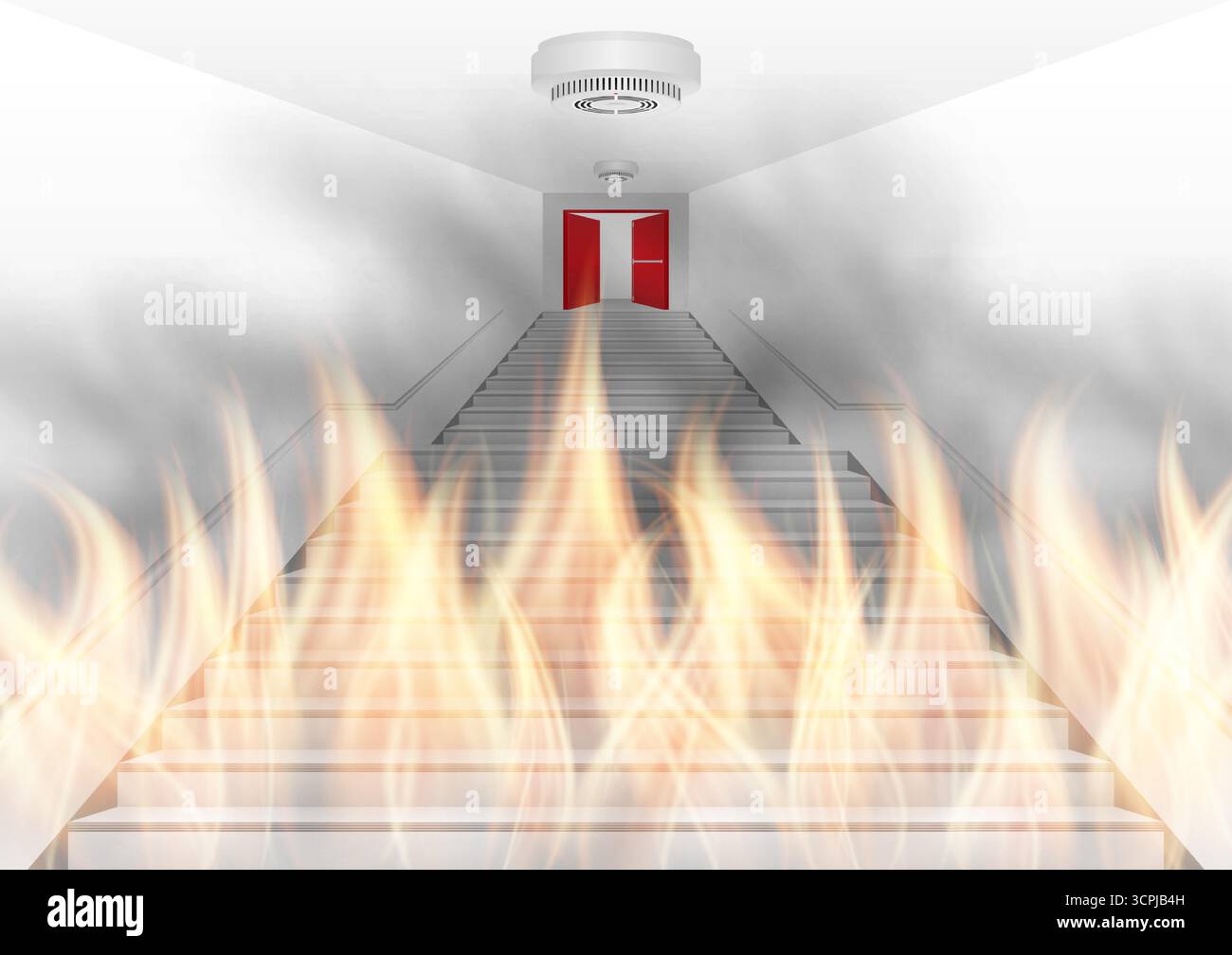 On Fire. Fire in Building or Office. Vector Illustration. Stock Vector