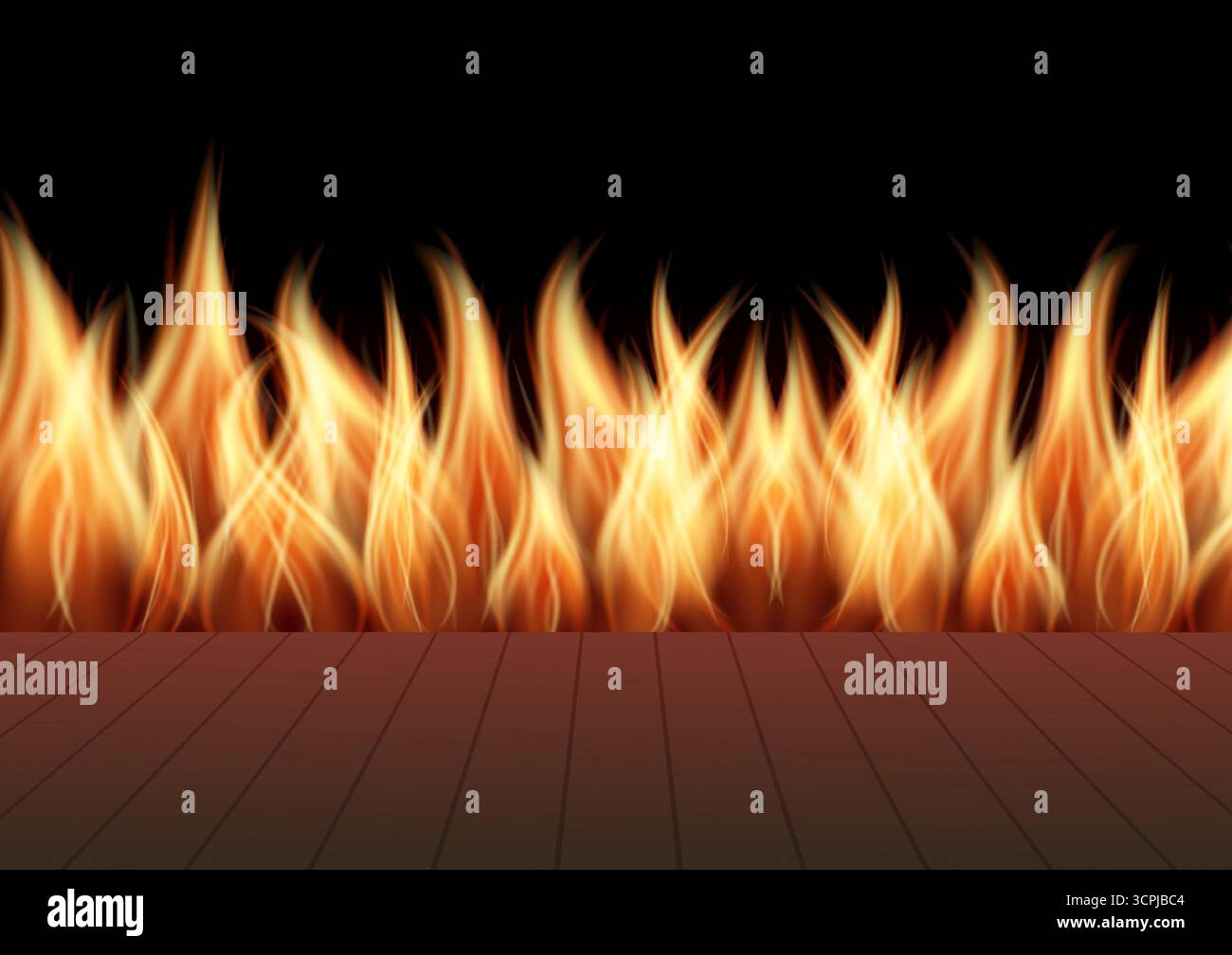 Fire Flames with Wooden Table. Vector Illustration. Stock Vector